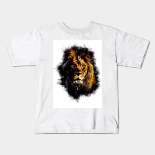 Lion Head Abstract Animal Face Watercolor Splatter Illustration Kids T-Shirt